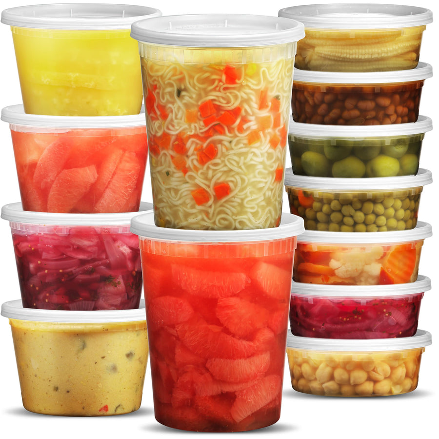 JoyServe Deli Food Containers with Lids - (24 Pack) 8 Sets of Each Size - 8 Oz - Cup / 16 Oz - Pint / 32 Oz - Quart Sizes Food Storage Takeout Meal Prep Storage, BPA-Free, Dishwasher, Microwave Safe
