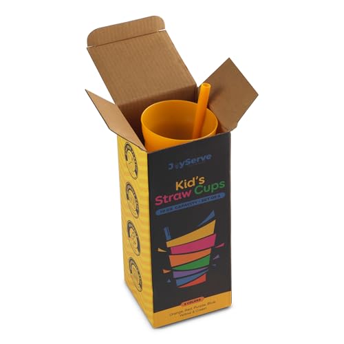 Kids Straw Cups for Kids - 10oz Tumbler w/Built-In Straws for Everyday Use, Stackable BPA-Free Plastic Sip-A-Cup Drink Tumblers for Water, Juice, Milk, Dishwasher Safe, Neon Colors