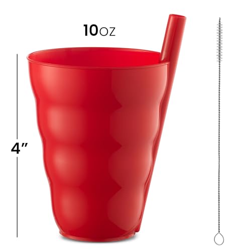 Kids Straw Cups for Kids - 10oz Tumbler w/Built-In Straws for Everyday Use, Stackable BPA-Free Plastic Sip-A-Cup Drink Tumblers for Water, Juice, Milk, Dishwasher Safe, Neon Colors