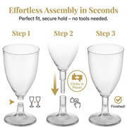 JoyServe 24 Plastic Wine Glasses Disposable - 7 Oz Clear BPA-Free Plastic Glasses with Stem, Reusable Party Wine Cups for Outdoor Parties, Weddings, Toasts, Drinks, Catering (Bulk Pack of 24)
