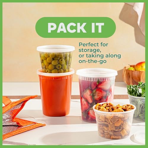 JoyServe Deli Food Containers with Lids - 32 Oz Quart Size & 24-16 Oz Pint Size Airtight Food Storage Takeout Meal Prep Containers with 54 Lids, BPA-Free, Dishwasher, Microwave Safe