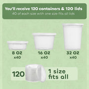 JoyServe Deli Food Containers with Lids - (120 Pack) 15 Sets of Each Size - 8 Oz - Cup / 16 Oz - Pint / 32 Oz - Quart Sizes Food Storage Takeout Meal Prep Storage, BPA-Free, Dishwasher, Microwave Safe