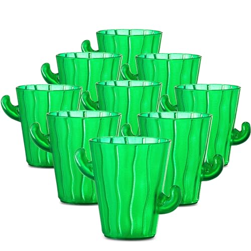 Cactus Plastic Shot Glasses - 2-Oz Shot Glasses Funny Cute Novelty Set for Bachelorette, Western, Cinco de Mayo, Tequila, Fiesta Themed Party Supplies, BPA-Free, Dishwasher-Safe, Green