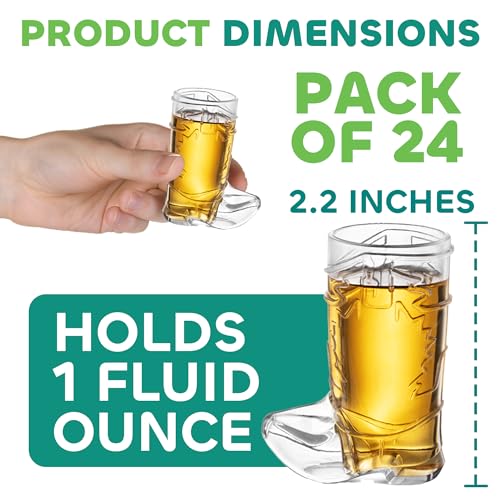 JoyServe Cowboy Boot Shot Glasses - Mini Reusable and Disposable Clear Plastic Shot Glass Cups for Themed Birthday Parties Decorations and Cowboy Bachelorette Party Favors, Holds 1-Oz