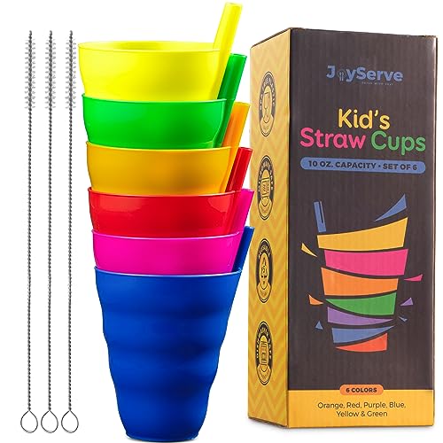 Kids Straw Cups for Kids - 10oz Tumbler w/Built-In Straws for Everyday Use, Stackable BPA-Free Plastic Sip-A-Cup Drink Tumblers for Water, Juice, Milk, Dishwasher Safe, Neon Colors