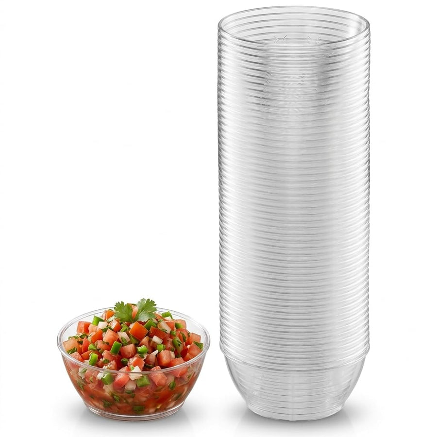 JoyServe Clear Mini Plastic Bowls - (Bulk 50 Pack) 6 Oz Disposable Premium Hard Plastic Dessert Bowls for Serving, Weddings, Catering, Parties, Salsa, Home or Event Party Supplies