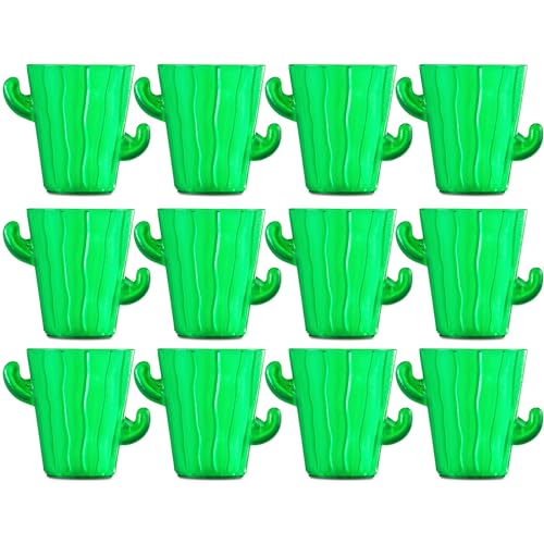Cactus Plastic Shot Glasses - 2-Oz Shot Glasses Funny Cute Novelty Set for Bachelorette, Western, Cinco de Mayo, Tequila, Fiesta Themed Party Supplies, BPA-Free, Dishwasher-Safe, Green