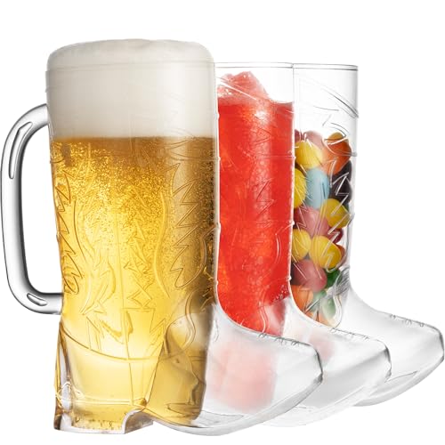 JoyServe Cowboy Boot Cups - 17oz Cowboy and Cowgirl Drink Mugs, Reusable BPA-Free Plastic Mug with Handle for Western Themed Rodeo Birthday Party Decorations and Supplies