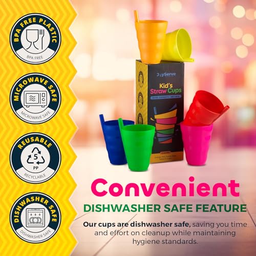 Kids Straw Cups for Kids - 10oz Tumbler w/Built-In Straws for Everyday Use, Stackable BPA-Free Plastic Sip-A-Cup Drink Tumblers for Water, Juice, Milk, Dishwasher Safe, Neon Colors
