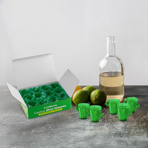 Cactus Plastic Shot Glasses - 2-Oz Shot Glasses Funny Cute Novelty Set for Bachelorette, Western, Cinco de Mayo, Tequila, Fiesta Themed Party Supplies, BPA-Free, Dishwasher-Safe, Green