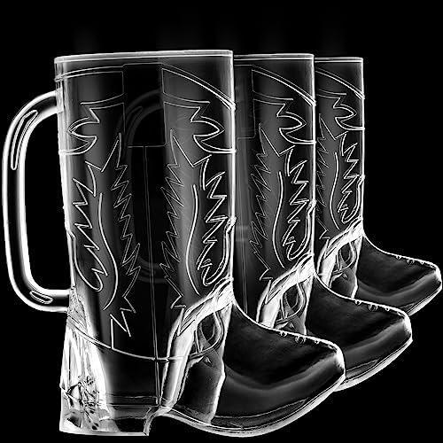 JoyServe Cowboy Boot Cups - 17oz Cowboy and Cowgirl Drink Mugs, Reusable BPA-Free Plastic Mug with Handle for Western Themed Rodeo Birthday Party Decorations and Supplies