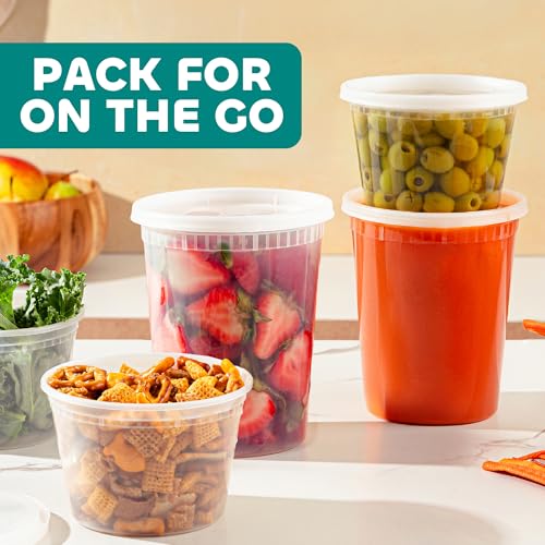 JoyServe Deli Food Containers with Lids - 32 Oz Quart Size & 24-16 Oz Pint Size Airtight Food Storage Takeout Meal Prep Containers with 54 Lids, BPA-Free, Dishwasher, Microwave Safe