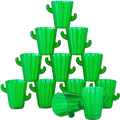 Cactus Plastic Shot Glasses - 2-Oz Shot Glasses Funny Cute Novelty Set for Bachelorette, Western, Cinco de Mayo, Tequila, Fiesta Themed Party Supplies, BPA-Free, Dishwasher-Safe, Green