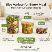 JoyServe 24 Sets Deli Containers with Lids – 8oz, 16oz & 32oz – Leak Proof, Microwaveable, Dishwasher & Freezer Safe – Plastic Food Storage & Soup Containers