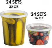 JoyServe Deli Food Storage Containers with Lids - (48 Sets) 24-32 Oz Quart Size & 24-16 Oz Pint Size Plastic Airtight Takeout Meal Prep Storage, BPA-Free, Dishwasher, Microwave Safe