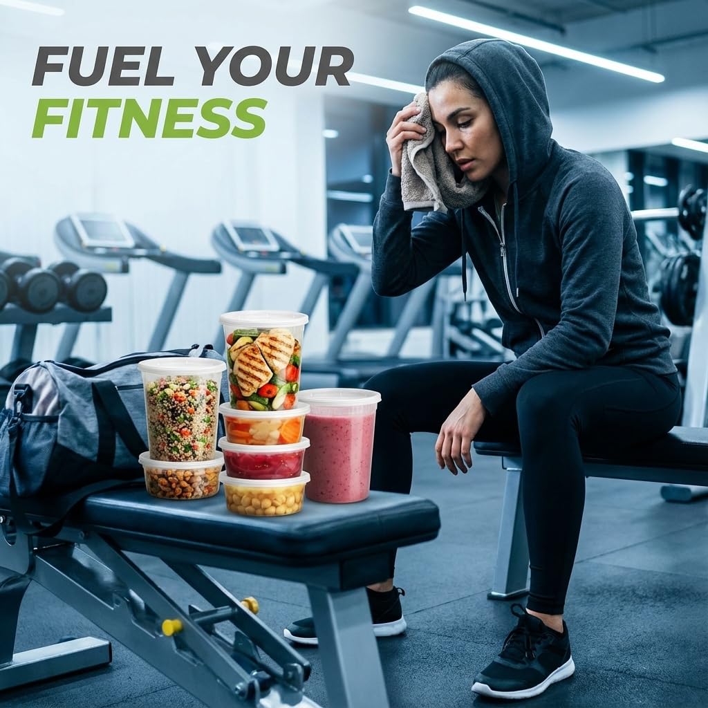 JoyServe Deli Food Containers with Lids - (24 Pack) 8 Sets of Each Size - 8 Oz - Cup / 16 Oz - Pint / 32 Oz - Quart Sizes Food Storage Takeout Meal Prep Storage, BPA-Free, Dishwasher, Microwave Safe