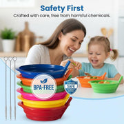 Cereal Bowls with Straws for Kids - (Set of 6 - 20-Ounce Bowls) BPA-Free Plastic Reusable Built-In Straw Bowl for Kids, Children & Toddlers, Dishwasher and Microwave Safe, Includes 3 Cleaning Brushes