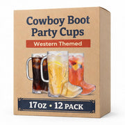 JoyServe Cowboy Boot Cups - (Bulk Pack of 12) 17oz Drink Mugs, Reusable BPA-Free Plastic Drinking Mug Cups for Kids, Western Themed Rodeo Birthday Party Decorations and Supplies