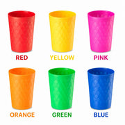 JoyServe Kids Plastic Tumblers, Set of 6, 10 oz Reusable Drinking Cups, Unbreakable, Dishwasher and Microwave Safe, Diamond Embossed, Multicolor
