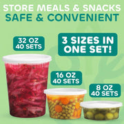 JoyServe Deli Food Containers with Lids - (120 Pack) 15 Sets of Each Size - 8 Oz - Cup / 16 Oz - Pint / 32 Oz - Quart Sizes Food Storage Takeout Meal Prep Storage, BPA-Free, Dishwasher, Microwave Safe