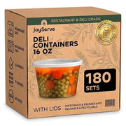 JoyServe 16 oz Deli Containers with Lids – 180 Sets (180 Containers + 180 Lids) – Leakproof, Stackable, Microwave & Freezer Safe – Bulk Food Storage for Restaurant, Deli, Catering, Soup & Meal Prep