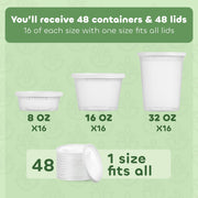 JoyServe 48 Sets Deli Containers with Lids – 8oz, 16oz & 32oz – Leak Proof, Microwaveable, Dishwasher & Freezer Safe – Plastic Food Storage & Soup Containers