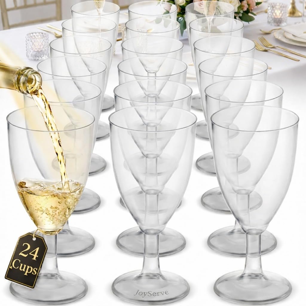 7 Oz Clear Disposable Plastic Wine Glasses (24-Pack) BPA-Free Stemmed Cups