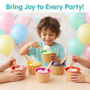 JoyServe Ice Cream Bowls and Spoons Set - (Pack of 48) Reusable Plastic Ice Cream Cups and Waffle Cone Shaped Spoons for Dessert, Frozen Yogurt, Gelato, Birthday Party Decorations