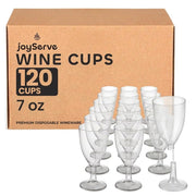 JoyServe Plastic Wine Glasses Disposable - 7 Oz Clear BPA-Free Plastic Wine Glasses with Stem, Reusable Party Cups for Outdoor Parties, Weddings, Toasts, Drinks, Catering (120 Pack)
