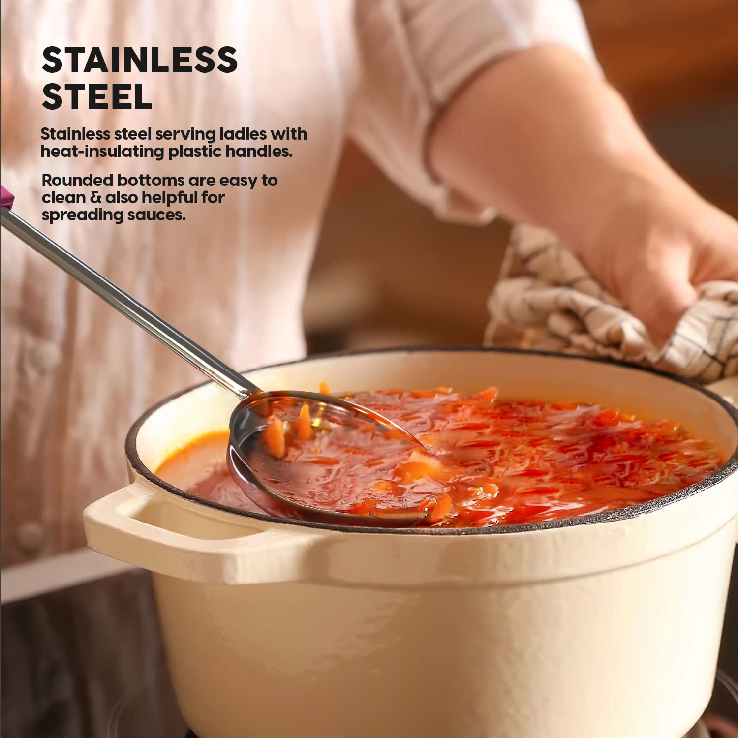 Portion Control Serving Spoons - (8 Piece Set) Restaurant Measuring Serving Ladle Utensils for Weight Loss, Bariatric Gastric Sleeve, Includes 2, 4, 6, 8 oz Solid & Perforated Scoops, 14-1/4" Long