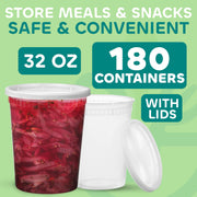 JoyServe 32 oz Deli Containers with Lids – 180 Pack Bulk Soup Containers with Lids – 32 Ounce Food Storage Containers for Restaurant, Deli, Catering & Meal Prep