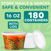 JoyServe 16 Oz Deli Food Containers with Lids - (180 Sets) Airtight Plastic Food Storage for Takeout, Meal Prep, To-Go, and Soup Freezer Containers with 180 Lids, BPA-Free, Dishwasher, Microwave Safe