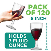 JoyServe Plastic Wine Glasses Disposable - 7 Oz Clear BPA-Free Plastic Wine Glasses with Stem, Reusable Party Cups for Outdoor Parties, Weddings, Toasts, Drinks, Catering (120 Pack)