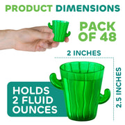 Cactus Plastic Shot Glasses - (Pack of 48) 2-Oz Shot Glasses Funny Cute Novelty Set for Bachelorette, Western, Cinco de Mayo, Tequila, Fiesta Themed Party Supplies, BPA-Free, Dishwasher-Safe, Green