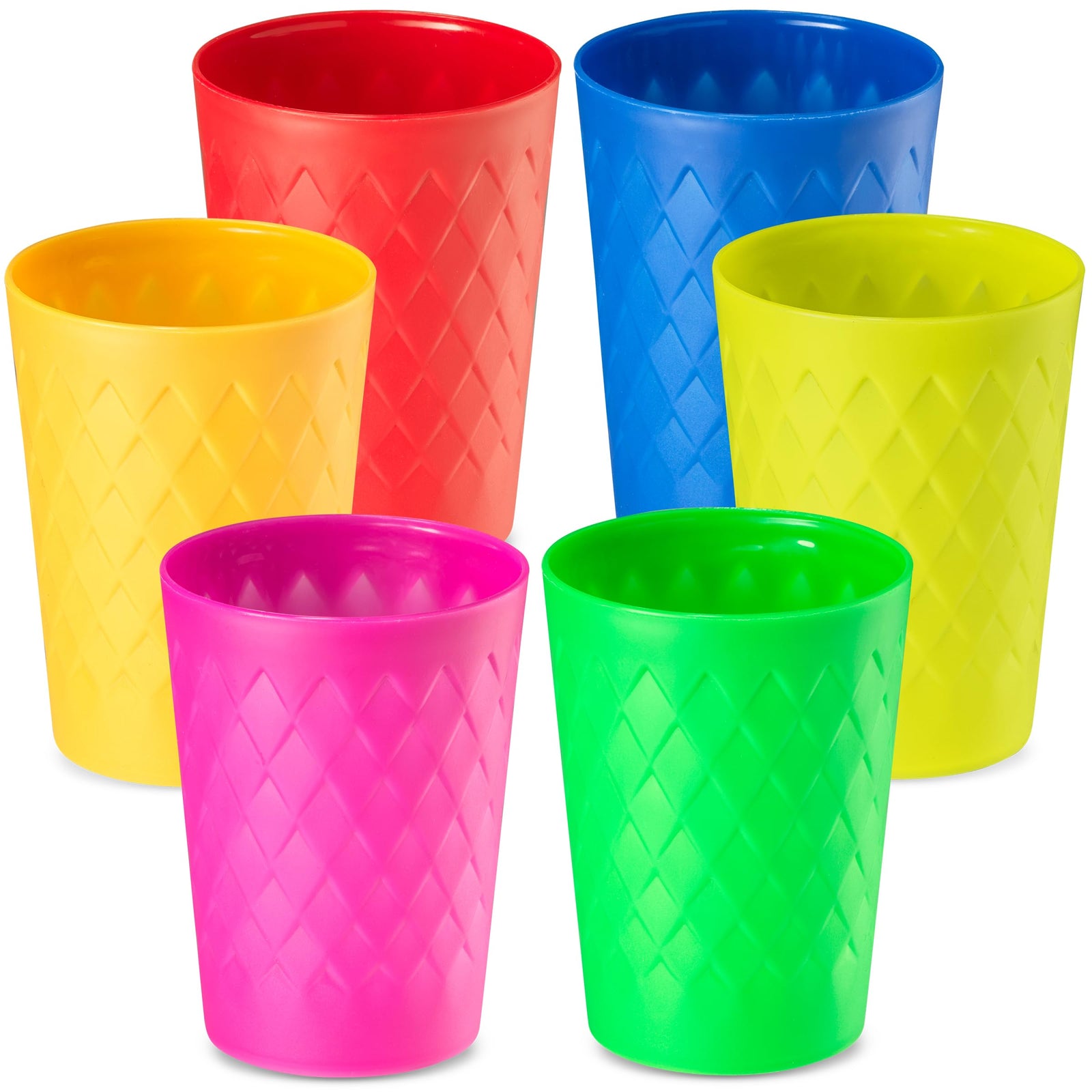 JoyServe Kids Plastic Tumblers, Set of 6, 10 oz Reusable Drinking Cups, Unbreakable, Dishwasher and Microwave Safe, Diamond Embossed, Multicolor
