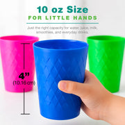JoyServe Kids Plastic Tumblers, Set of 6, 10 oz Reusable Drinking Cups, Unbreakable, Dishwasher and Microwave Safe, Diamond Embossed, Multicolor