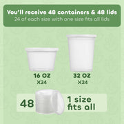 48 Sets Plastic Food Storage Deli Containers w/ Lids 16oz Pint & 32oz Quart