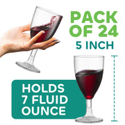 JoyServe 24 Plastic Wine Glasses Disposable - 7 Oz Clear BPA-Free Plastic Glasses with Stem, Reusable Party Wine Cups for Outdoor Parties, Weddings, Toasts, Drinks, Catering (Bulk Pack of 24)