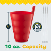 JoyServe Kids Cups - (Set of 6) - 10oz Toddler Cups with Straws for Kids - Stackable BPA-Free Plastic Sip-A-Cup Drink Tumblers for Water, Juice, Milk - Dishwasher Safe, Everyday Use, Neon Colors