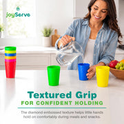JoyServe Kids Plastic Tumblers, Set of 18, 10 oz Reusable Drinking Cups, Unbreakable, Dishwasher and Microwave Safe, Diamond Embossed, Multicolor
