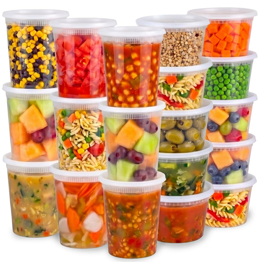 JoyServe 16 Sets Deli Containers with Lids – 16oz & 32oz – Leak Proof, Microwaveable, Dishwasher & Freezer Safe – Plastic Food Storage & Soup Containers