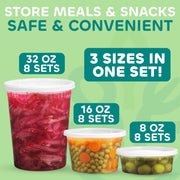 JoyServe 24 Sets Deli Containers with Lids – 8oz, 16oz & 32oz – Leak Proof, Microwaveable, Dishwasher & Freezer Safe – Plastic Food Storage & Soup Containers