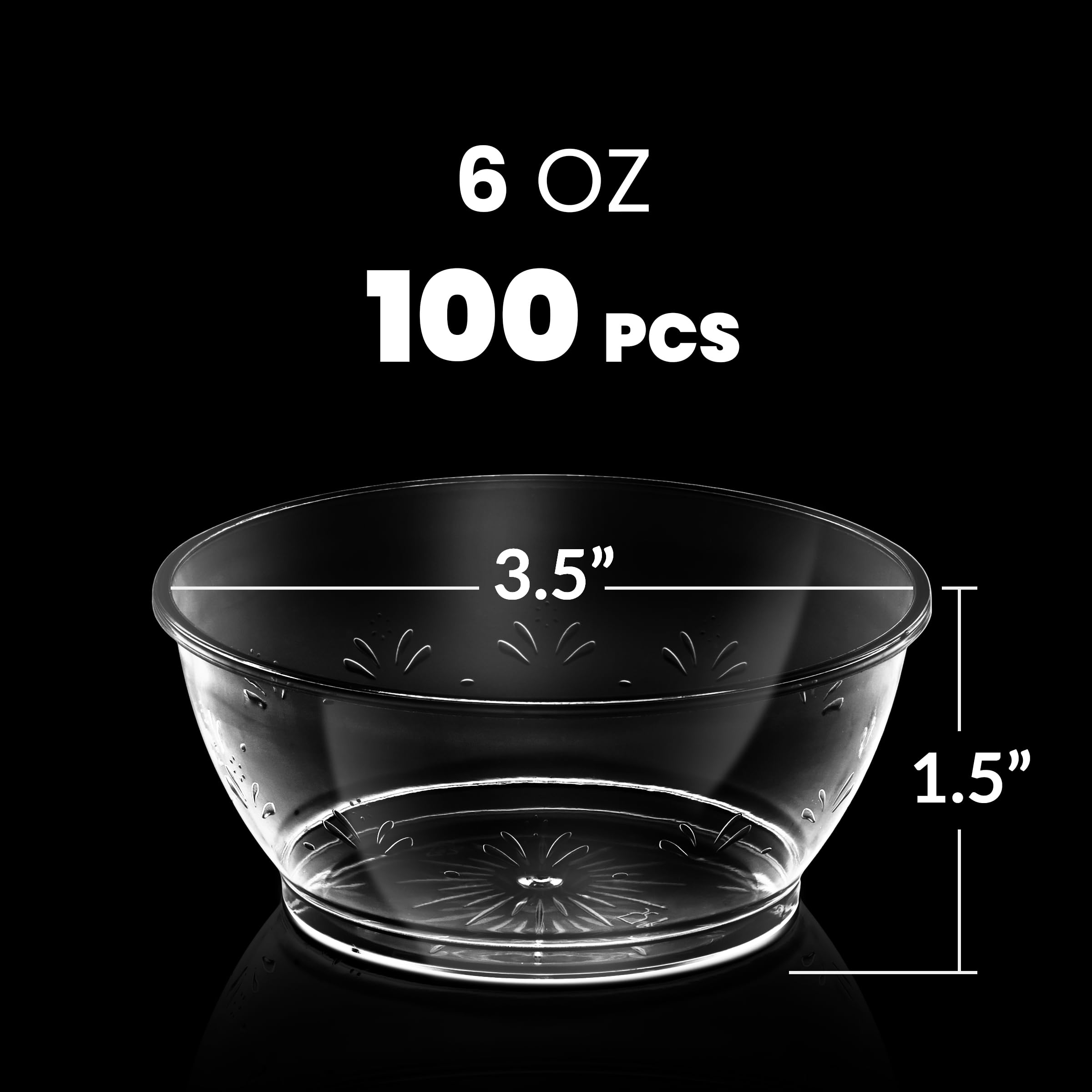 JoyServe Clear Mini Plastic Bowls - (Bulk 100 Pack) 6 Oz Disposable Premium Hard Plastic Dessert Bowls for Serving, Weddings, Catering, Parties, Salsa, Home or Event Party Supplies