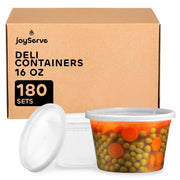 JoyServe 16 Oz Deli Food Containers with Lids - (180 Sets) Airtight Plastic Food Storage for Takeout, Meal Prep, To-Go, and Soup Freezer Containers with 180 Lids, BPA-Free, Dishwasher, Microwave Safe