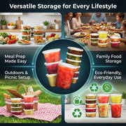 JoyServe 24 Sets Deli Containers with Lids – 8oz, 16oz & 32oz – Leak Proof, Microwaveable, Dishwasher & Freezer Safe – Plastic Food Storage & Soup Containers