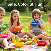 JoyServe Cereal Bowls with Straws for Kids (Set of 18-20-Ounce) BPA-Free Plastic Reusable Bowls with Built-In Straws for Children - Dishwasher and Microwave Safe, Includes 3 Cleaning Brushes