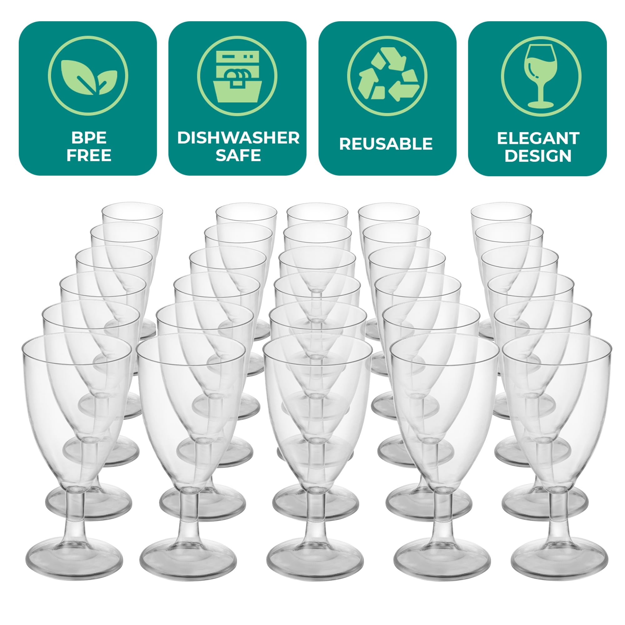 JoyServe Plastic Wine Glasses Disposable - 7 Oz Clear BPA-Free Plastic Wine Glasses with Stem, Reusable Party Cups for Outdoor Parties, Weddings, Toasts, Drinks, Catering (120 Pack)