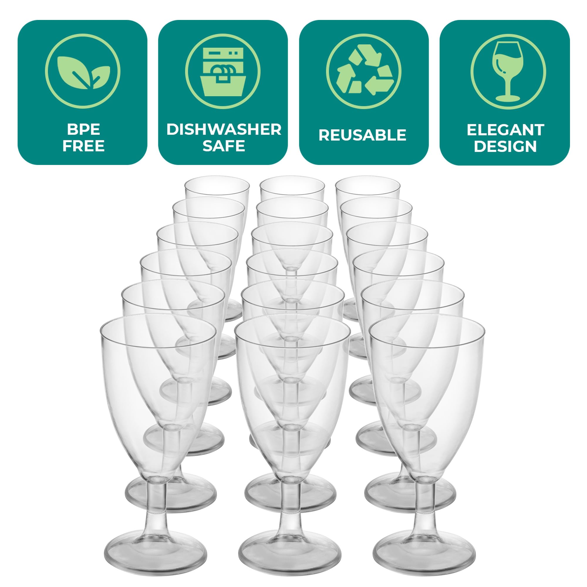 JoyServe 24 Plastic Wine Glasses Disposable - 7 Oz Clear BPA-Free Plastic Glasses with Stem, Reusable Party Wine Cups for Outdoor Parties, Weddings, Toasts, Drinks, Catering (Bulk Pack of 24)