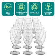 JoyServe 24 Plastic Wine Glasses Disposable - 7 Oz Clear BPA-Free Plastic Glasses with Stem, Reusable Party Wine Cups for Outdoor Parties, Weddings, Toasts, Drinks, Catering (Bulk Pack of 24)