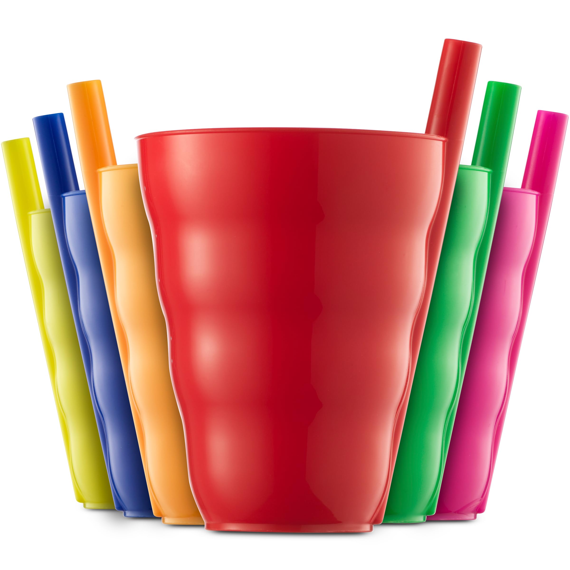 Kids Straw Cups for Kids - 10oz Tumbler w/Built-In Straws for Everyday Use, Stackable BPA-Free Plastic Sip-A-Cup Drink Tumblers for Water, Juice, Milk, Dishwasher Safe, Neon Colors